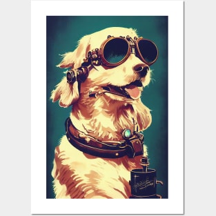 Vintage golden retriever portrait Posters and Art